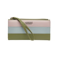 Lorenz Contrast PU Long Purse Wallet with Top Zip & Wrist Strap